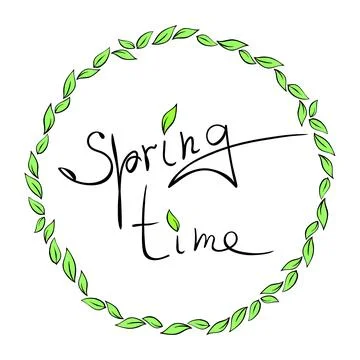Springtime - vector handwritten inscription in circle frame, border, wreath.. 스톡 일러스트