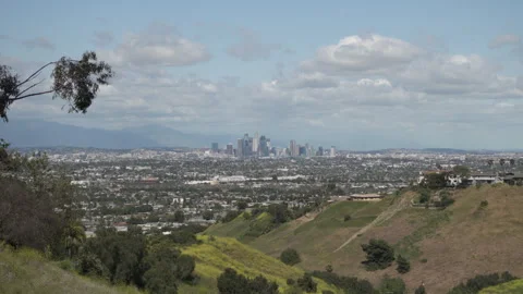 Springtime view of Los Angeles skyline Stock Footage 288404189