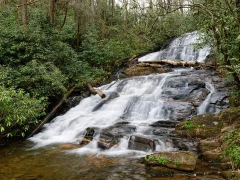 Springtime at a waterfall deep in the Appalachian mountains. 库存照片