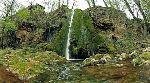Springtime Waterfall Fish Eye View Stock Footage 37556906