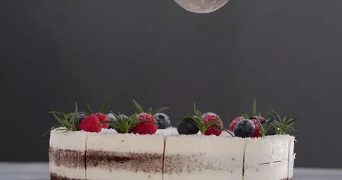 Sprinkingling Sugar Powder On Cake Stock Footage 113093842