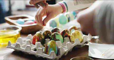 Sprinkle Of Glitters On Easter eggs Stock Footage 267820768