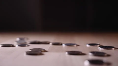 Sprinkle a handful of coins on the table Stock-Footage 152419324