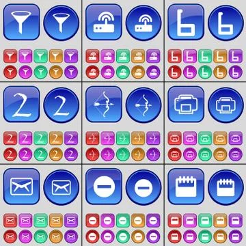 Sprinkle, Router, Six, Two, Bow, Printer, Message, Minus, Calendar. A large set Stock Illustration