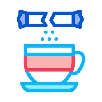 Sprinkle sugar in cup of tea icon vector outline illustration Stock Illustration