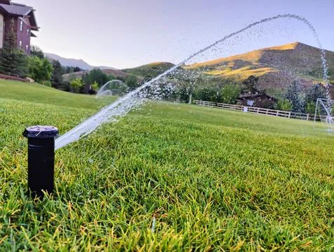 Sprinkler in field Foto stock