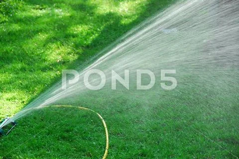Sprinkler on lawn Stock Photos