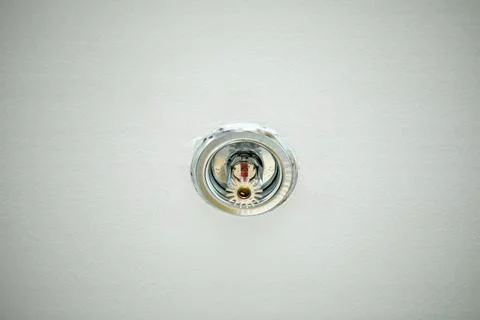 Sprinkler mounted on the ceiling with a white background. Close-up. Stock Photos