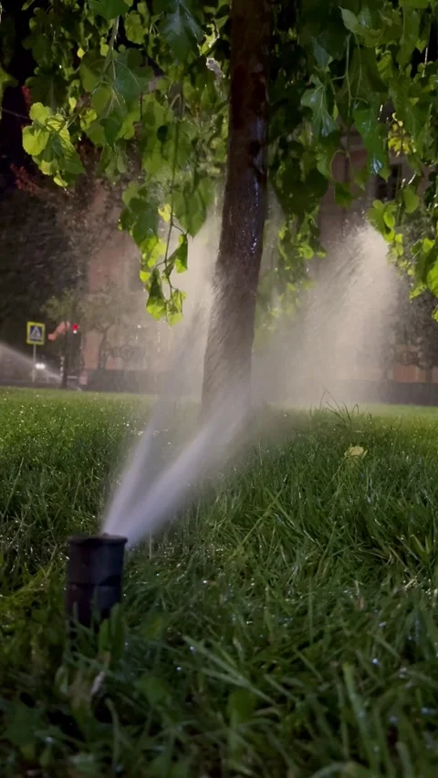 Sprinkler spraying water Stock Footage 337969014