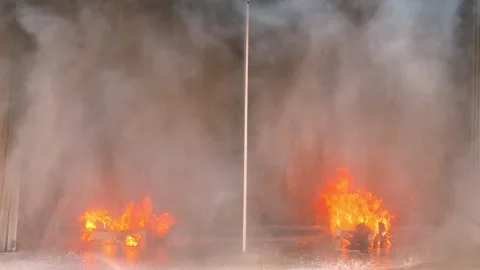 Sprinkler System Activating to Extinguish Fire Stock Footage 301282933