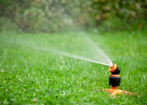 Sprinklers for the grass in the yard Stock Photos