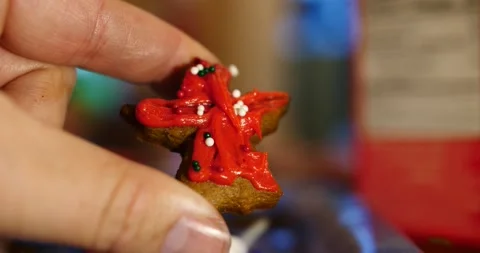 Sprinkles falling on gingerbread cookie Christmas time Stock Footage 217361278