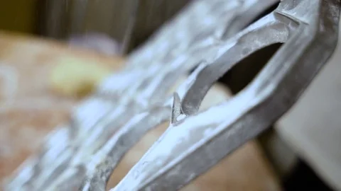 Sprinkles a flour dumpling mold Stock Footage 80044301