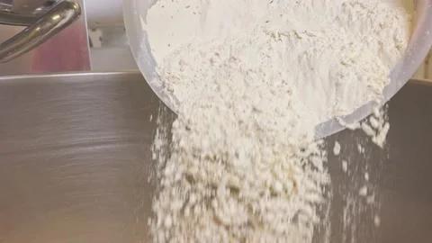 Sprinkling flour into a kneading machine Stock Footage 155523428