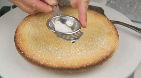 Sprinkling Icing Sugar On Apple Pie Stock Footage 46463344
