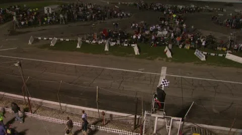 Sprint Car Checkered Flag Finish Stock Footage 11497029