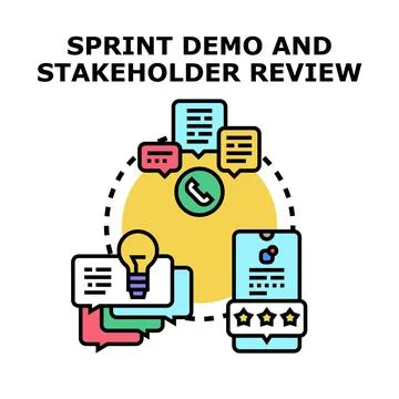 Sprint demo presenting development results for stakeholder review Stock Illustration