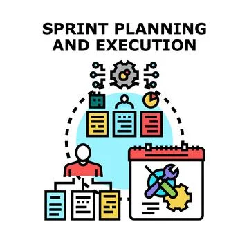 Sprint planning team executing agile project management process Stock Illustration