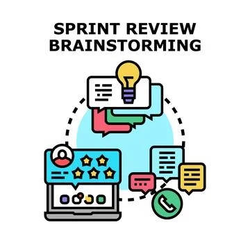 Sprint review brainstorming process creating new ideas Stock Illustration