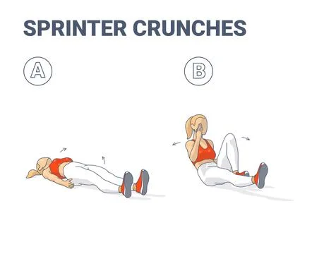 Sprinter Crunches Exercise or Bicycle Situps Femail Guidance Stock Illustration