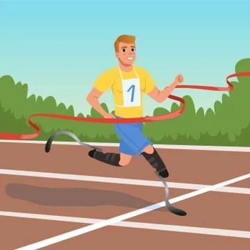 Sprinter with prosthetic legs taking part in running competitions. Athlete with Ilustração Stock