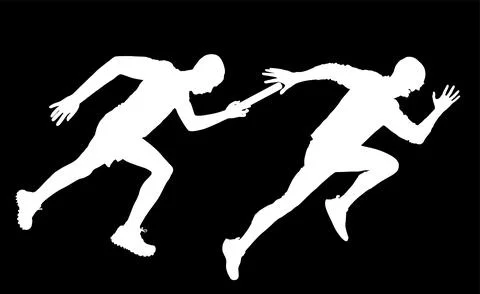 Sprinter runner passes the baton during a race vector silhouette Illustrazione stock