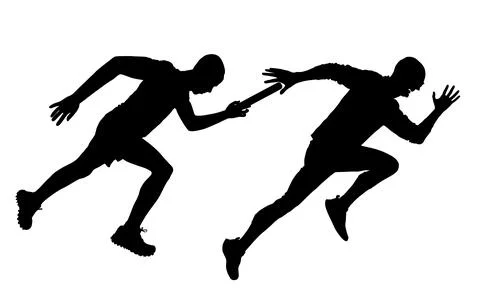 Sprinter runner passes the baton during a race vector silhouette Illustrazione stock