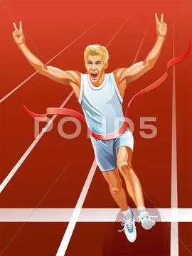 Sprinter runner running winner at finish line Stock Illustration