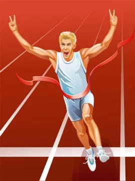 Sprinter runner running winner at finish line Stock Illustration