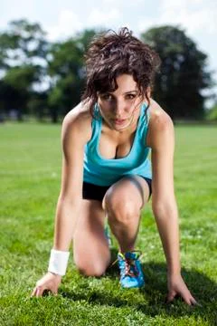 Sprinter start position Foto stock