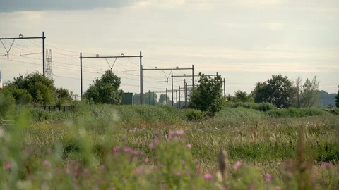 Sprinter train passing from Almere to Amsterdam Stock Footage 112034634