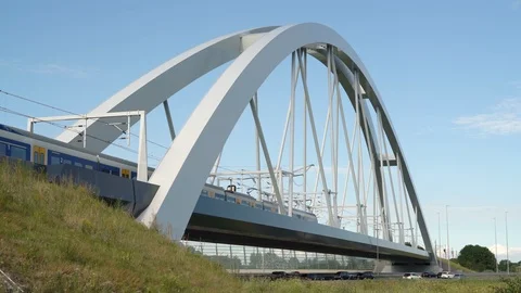 Sprinter train passing on the train bridge Stock Footage 112034666