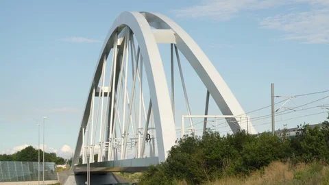 Sprinter train passing on the train bridge 스톡 동영상 112034715