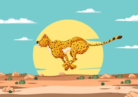 Sprinting Cheetah in the Sunset Savannah Stock Illustration