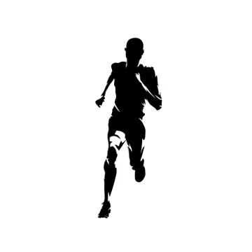 Sprinting man, isolated vector runner silhouette, front view Stock Illustration