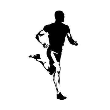 Sprinting runner, isolated vector silhouette. Run, side view 스톡 일러스트
