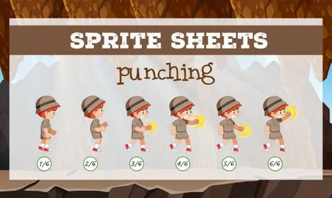Sprite sheet boy punching Stock Illustration