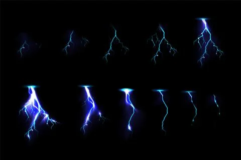 Sprite sheet with lightnings for game animation Stock Illustration