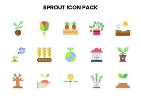 Sprout Flat Vector Icons Pack Stock Illustration