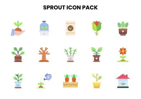 Sprout Flat Vector Icons Pack Stock Illustration