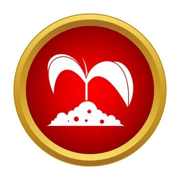 Sprout growing from soil inside red and gold button Stock Illustration
