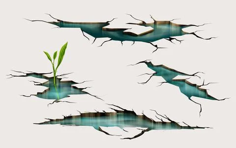 Sprout growing through ground crack with water Stock Illustration