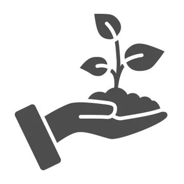 Sprout in a hand solid icon, save nature concept, Sprout symbol on white Stock Illustration