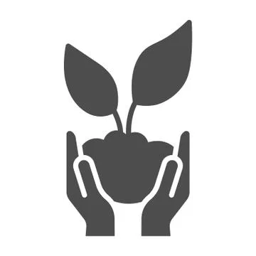 Sprout in hands solid icon, ecology concept, Hands holding seedling with leaves Illustration