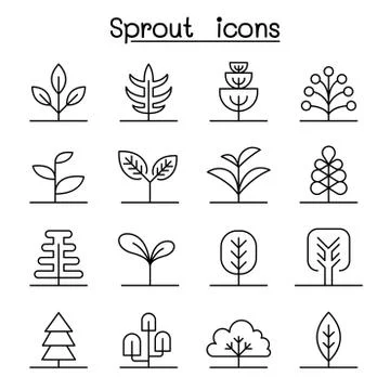 Sprout icon set in thin line style 스톡 일러스트