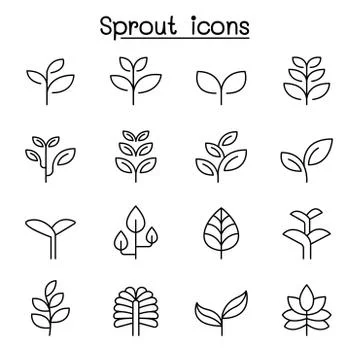 Sprout icon set in thin line style Stock Illustration