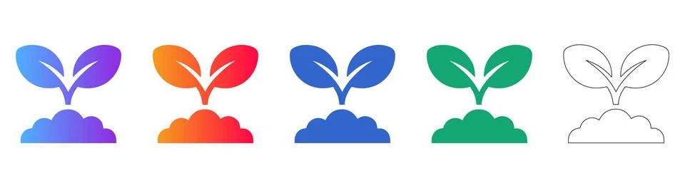 Sprout in Soil Icon Set 库存插图