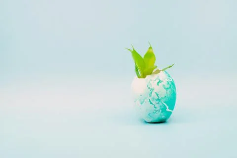 A sprout sprouting from an Easter egg Stock Photos