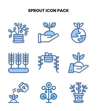 Sprout Two Colour Set Icons Pack Stock Illustration