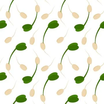 Sprouted grains with root and green sprouts Seamless Pattern in trendy Stock-Illustration